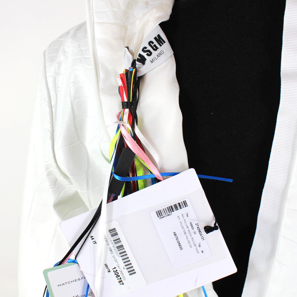 MSGM Abito Faux Leather Dress NEW Croc Embossed Tie Sash Belted White Mini Sz M - Picture 8 of 9